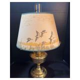 Aladdin Brass #12 Lamp, #12 Burner, Aladdin Shade, Flying Ducks Paper shade Aladdin Lox On chimney 23” tall
