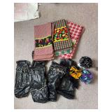 Towels, wine bags, jewelry bags as shown