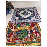 Two holiday wall hangings 35x35 and 26x32