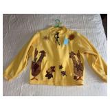 Women’s jacket size L appliquéd roosters