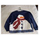 Women’s jacket size M with chenille appliqué snowmen and prairie point trim