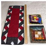 Machine stitched runner and 2 trivets