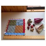 Large trivet w pincushions and sewing bags