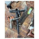 Brace, small vise, leather vise, chisels
