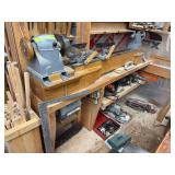 Rockwell Wood lathe 36”, on custom wood base - with various bits and accessories, bring tools to remove from the wall and bench