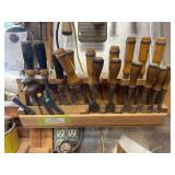 Hand wood chisels, +2 awls and three nail sets