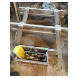Concrete and drywall tools plus 2 short sawhorses