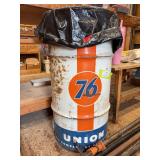 Union oil company 76 oil can used as trash can