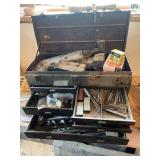 Multiple drawer toolbox with contents, welding tips, tap and die, Remington stud driver