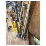 Cant hook, tool handles, heavy sledge hammers, large crowbar