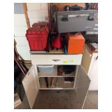 Small shop cupboard with contents and toolboxes on top