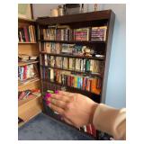 Remaining contents (top 4 shelves) of reading material and solid wood bookshelf