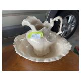 Ceramic iridescent, pitcher and bowl