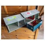 Tin dollhouse and doll furniture