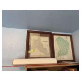 Two framed maps, one of Lemhi County, the other Idaho primitive area and some salmon/local posters and yardsticks