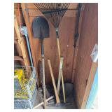 Hand tools, including shovel, rake, pick, and matic