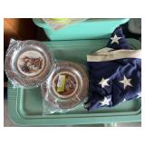 48 star American flag and two bicentennial commemorative plates