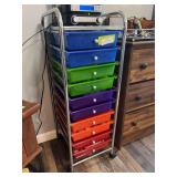 10 drawer multi colored rolling cart, jewelry making supplies, beads, cord