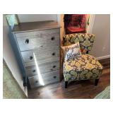 Four drawer lightweight chest of drawers 23 x 16 x 43 and green and gray upholstered side chair