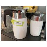 Two white corning ware percolators