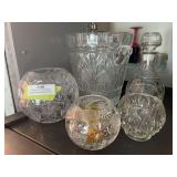 Giant crystal ice/champagne bucket and three rose bowls