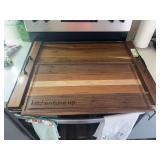 Large wooden board, used on top of stove 29.5 x 22 , and wooden cutting board plus two wood cutting boards