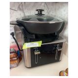 Small electric skillet and four slice Farberware toaster