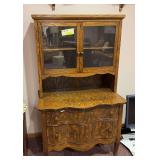 Serpentine front 2 drawer dresser w/ added bookcase top oak 19D x 34L x 58H