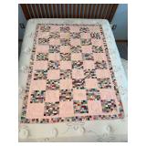 44x61 child’s quilt w/ embroidered animal blocks alternating w 49 square piece block