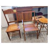 Cane seat chair, wooden folding chair and stool