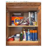 Laundry supplies includes soap, stain guard, Rowenta iron, etc