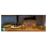 Yellow depression glass, pint canning jars, syrup dispenser, Fiesta style plates, etc