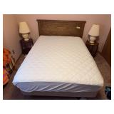 Queen bed 48" tall oak headboard with mattress and box spring