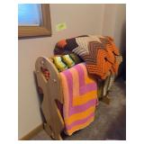 Pine quilt rack and afghans