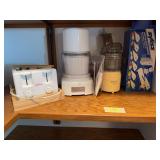 Sunbeam toaster, Cuisinart ice cream maker, B&D shortcut food processor and Zyliss mandolin