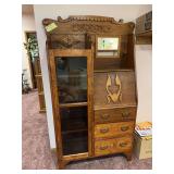 Glass door china drop front secretary pine and ash 12 x 36 x 67