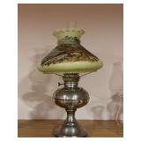 Nickel plated oil lamp w/ bugling stag shade