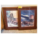 Two pieces framed wall art w antique tractors by Brotherton