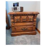 Pair of two drawer matching Owosso pine nightstands 16D x 27L x 24H clock radios, jewelry box