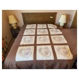 Quilt 100 x 103 embroidered blocks Does have a tear, see pics