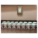 Tipp City milk glass shakers w/ pale green lids