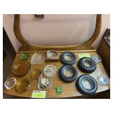 Ashtray collection including Firestone, BF Goodrich, Seiberling, amber glass, etc