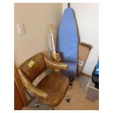 Rolling dining chair, ironing board and iron, Hoover Quik Broom