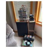 3 speakers and tapes, CD's and records