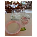 Pyrex pie plate 39, Pyrex measuring cups, Pyrex clear baking pans