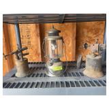 Coleman double mantle gas lantern and two solder irons