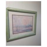 Framed G. Giuliani vintage art print featuring a pastel winter landscape