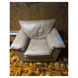 Chair, large-taupe colored leather armchair