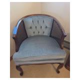 Hollywood Regency cane back chair, with two throws