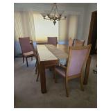 Dining Room Table, 74 x 44 without Leaf, Leaf Size 20 x 44, with 7 Chairs. Felt pads/liner